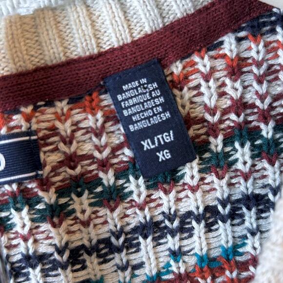 Men's Fair Isle Fisherman Cotton V-neck Long Sleeve Sweater Ribbed Hem Size XL - Picture 6 of 10